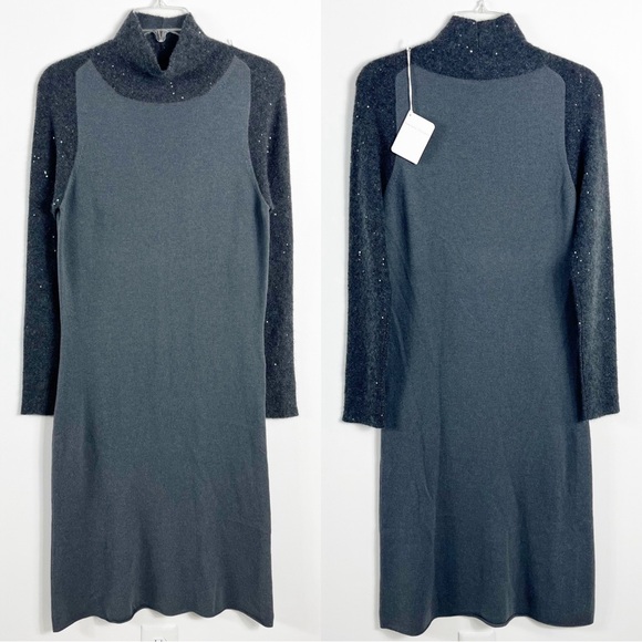 Fabiana Filippi Sequin Embellished Knit Midi Dress Size Medium NWT Lead Charcoal